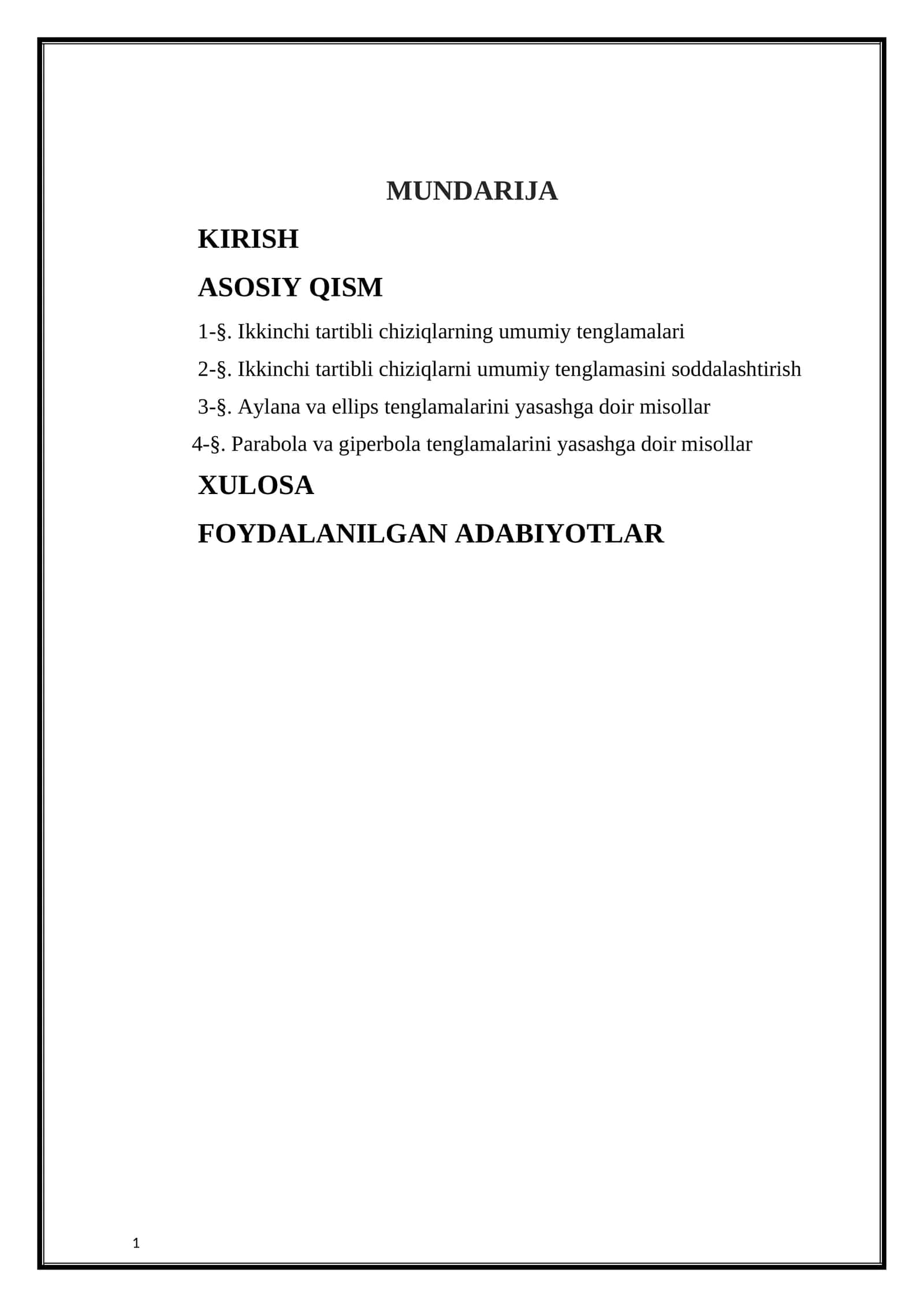 Ikkinchi tartibli chiziqlarni tenglamasiga koʻra yasash