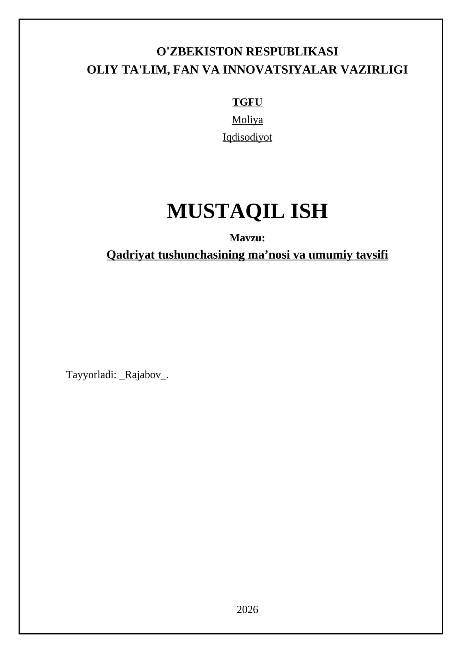Qadriyat tushunchasining maʼnosi va umumiy tavsifi
