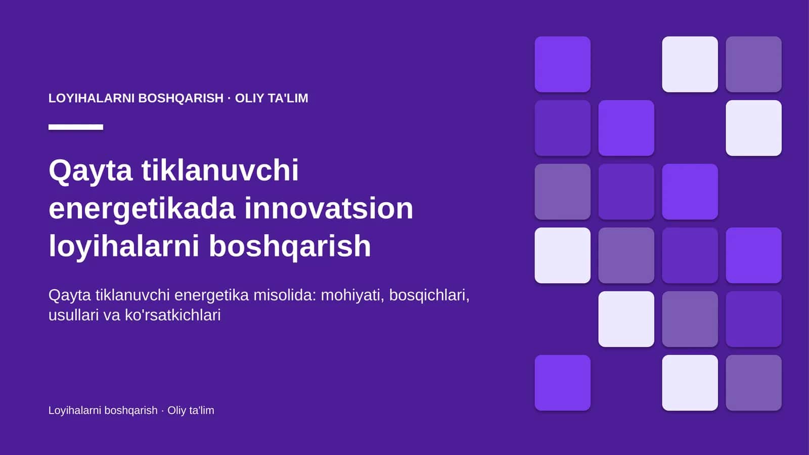 qayta tiklanuvchi energetikada innovatsion loyihalarni boshqarish 6584