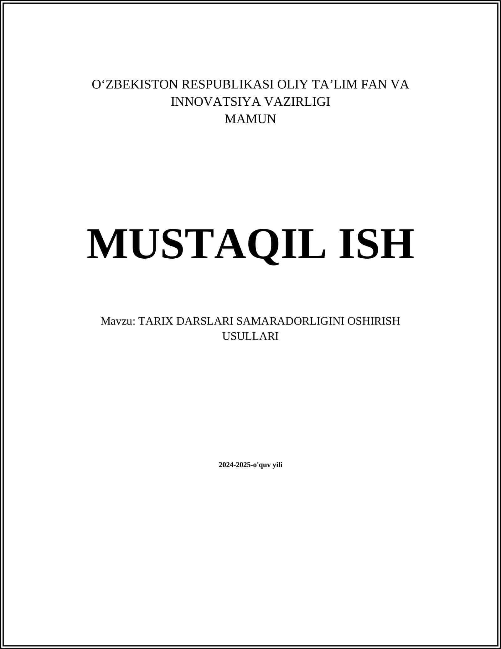TARIX DARSLARI SAMARADORLIGINI OSHIRISH USULLARI