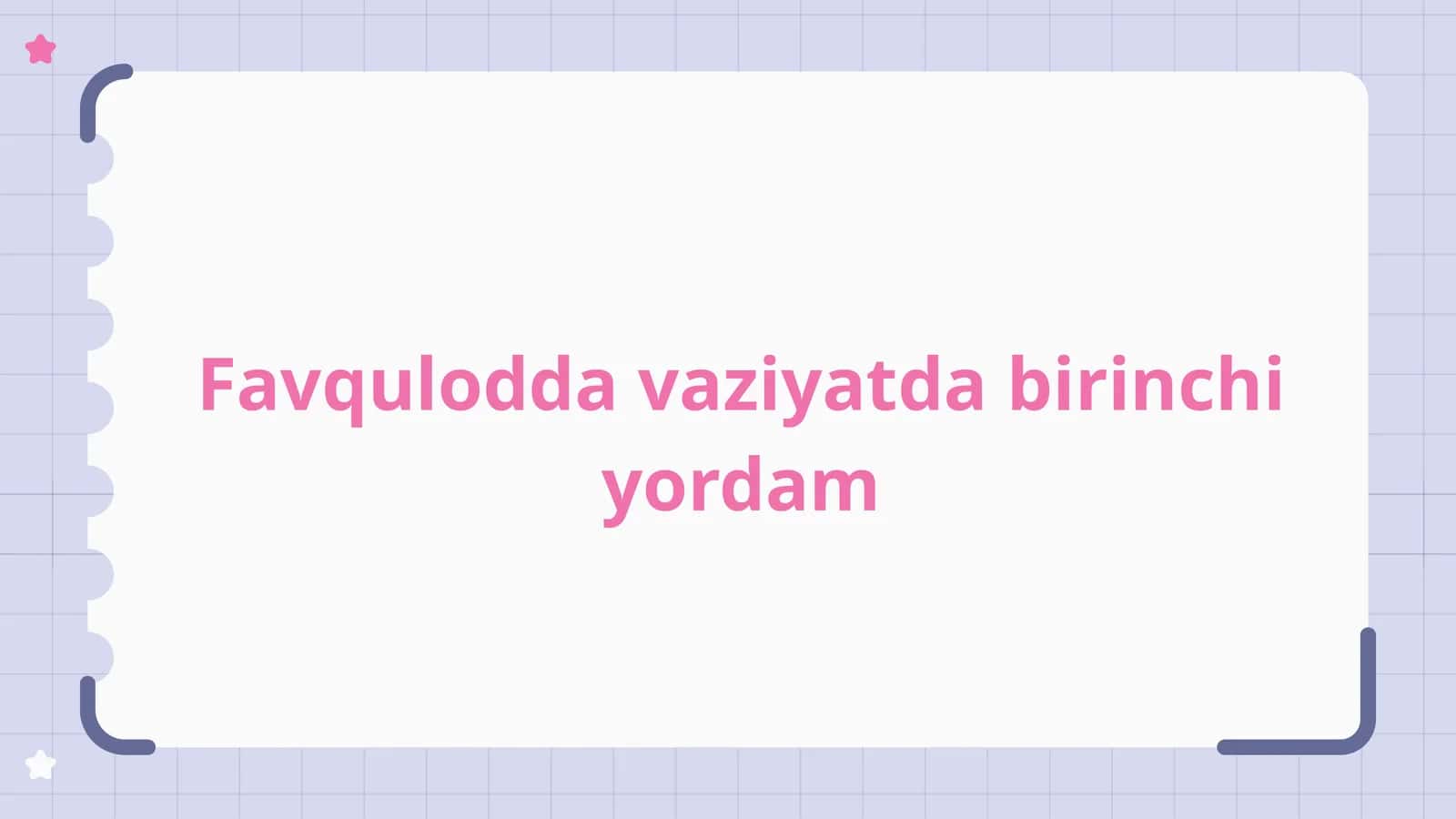 Favqulodda vaziyatlarda birinchi yordam ko'rsatishga kirish
