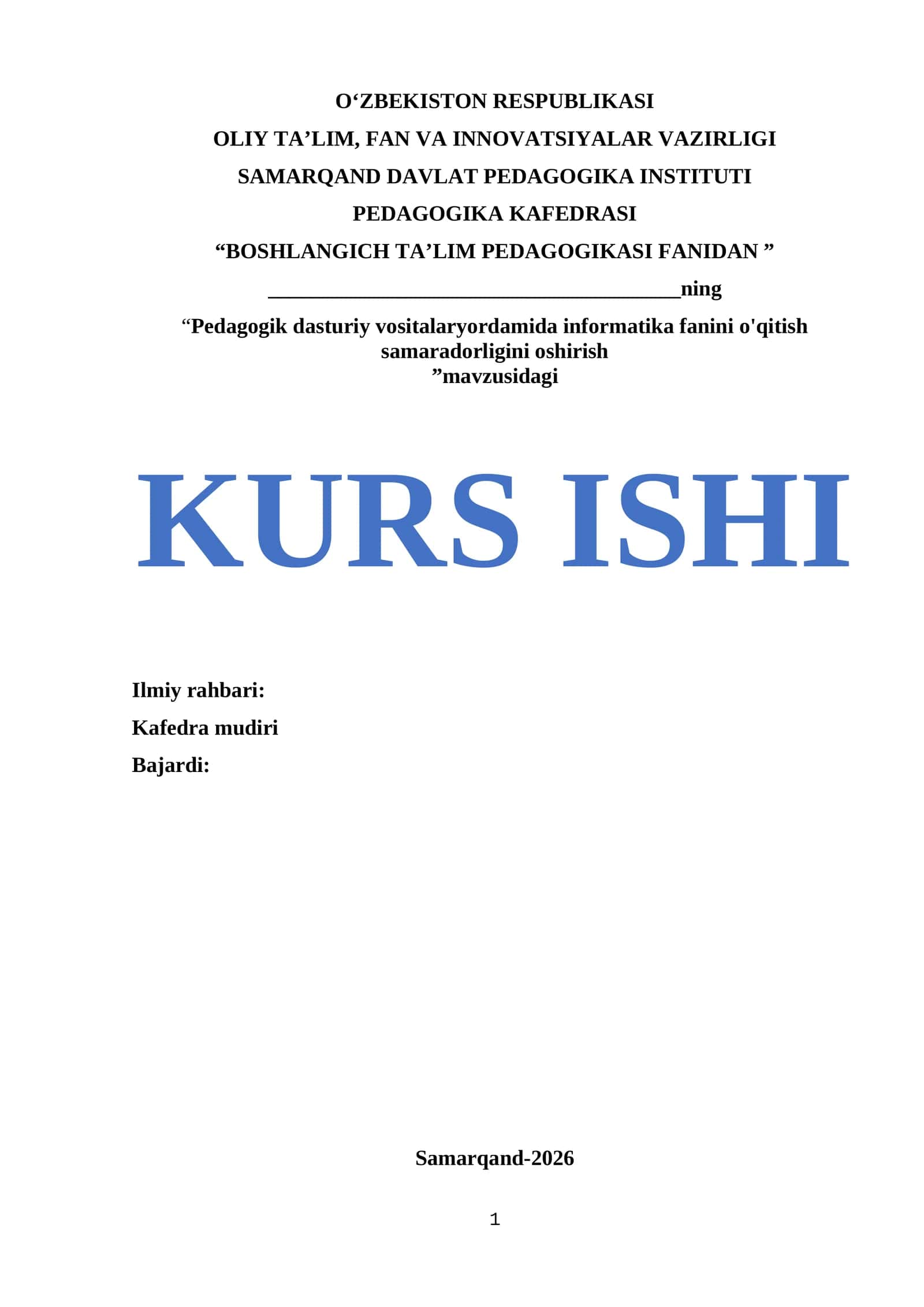 Pedagogik dasturiy vositalarning informatika fanini o'qitish samaradorligini oshirish