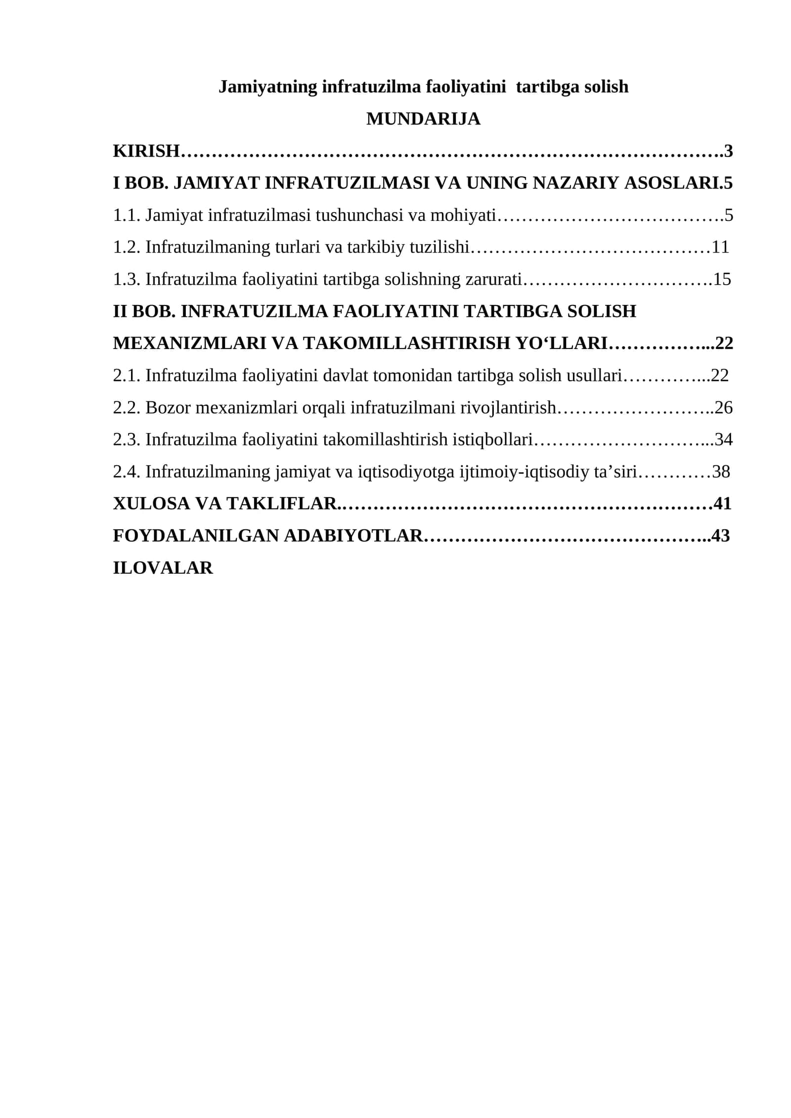 Jamiyatning infratuzilma faoliyatini tartibga solish