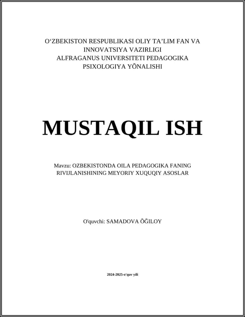 Oila Pedagogikasining Huquqiy Asoslari