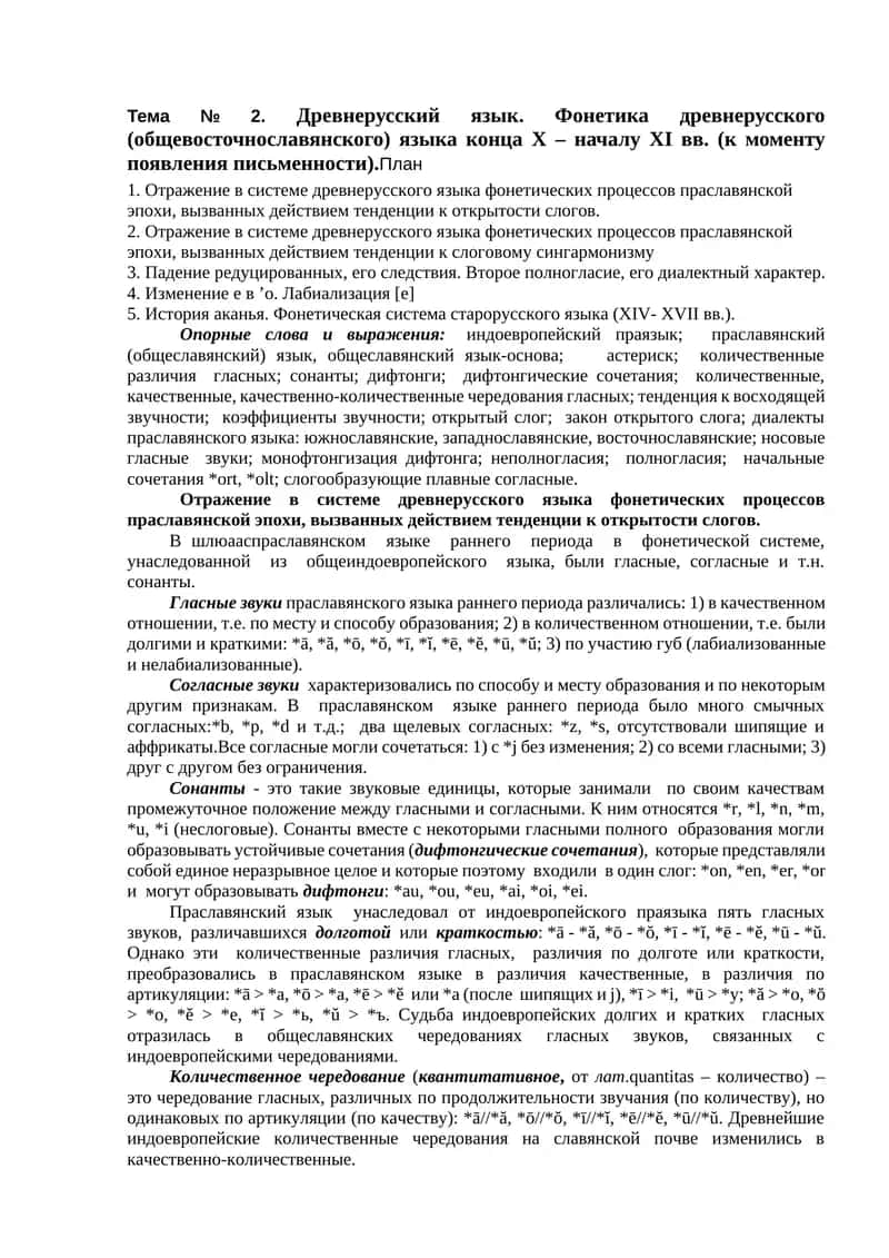 Отражение в системе древнерусского языка фонетических процессов