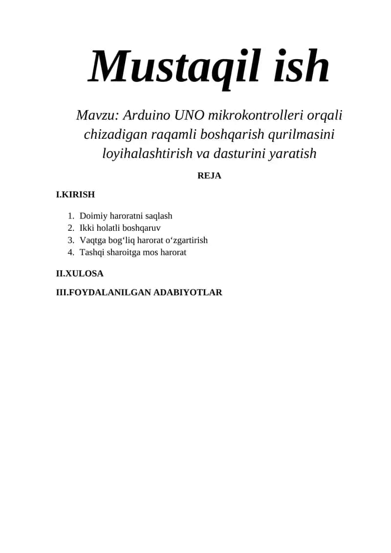 Arduino UNO mikrokontrolleri orqali chizadigan raqamli boshqarish qurilmasini loyihalashtirish va dasturini yaratish
