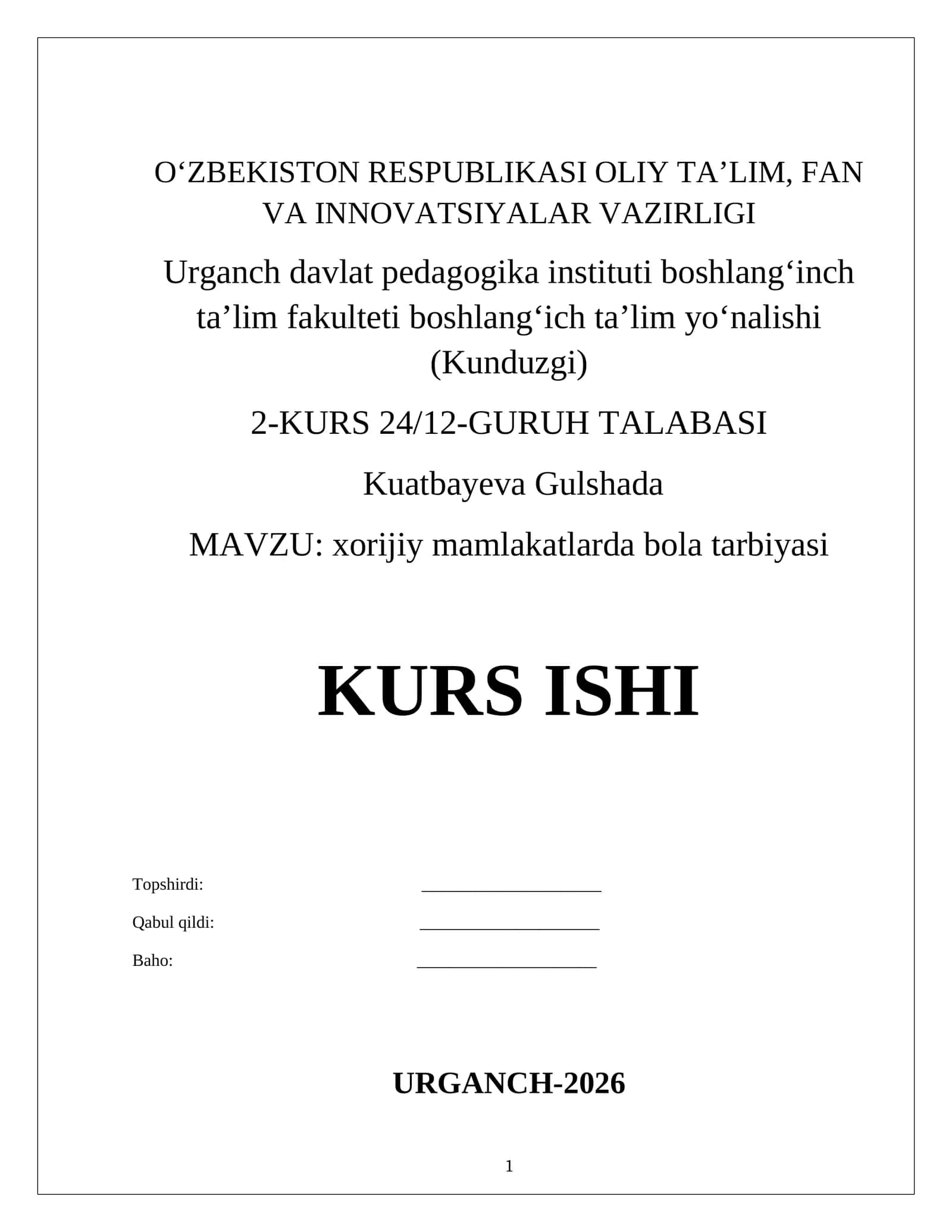 xorijiy mamlakatlarda bola tarbiyasi