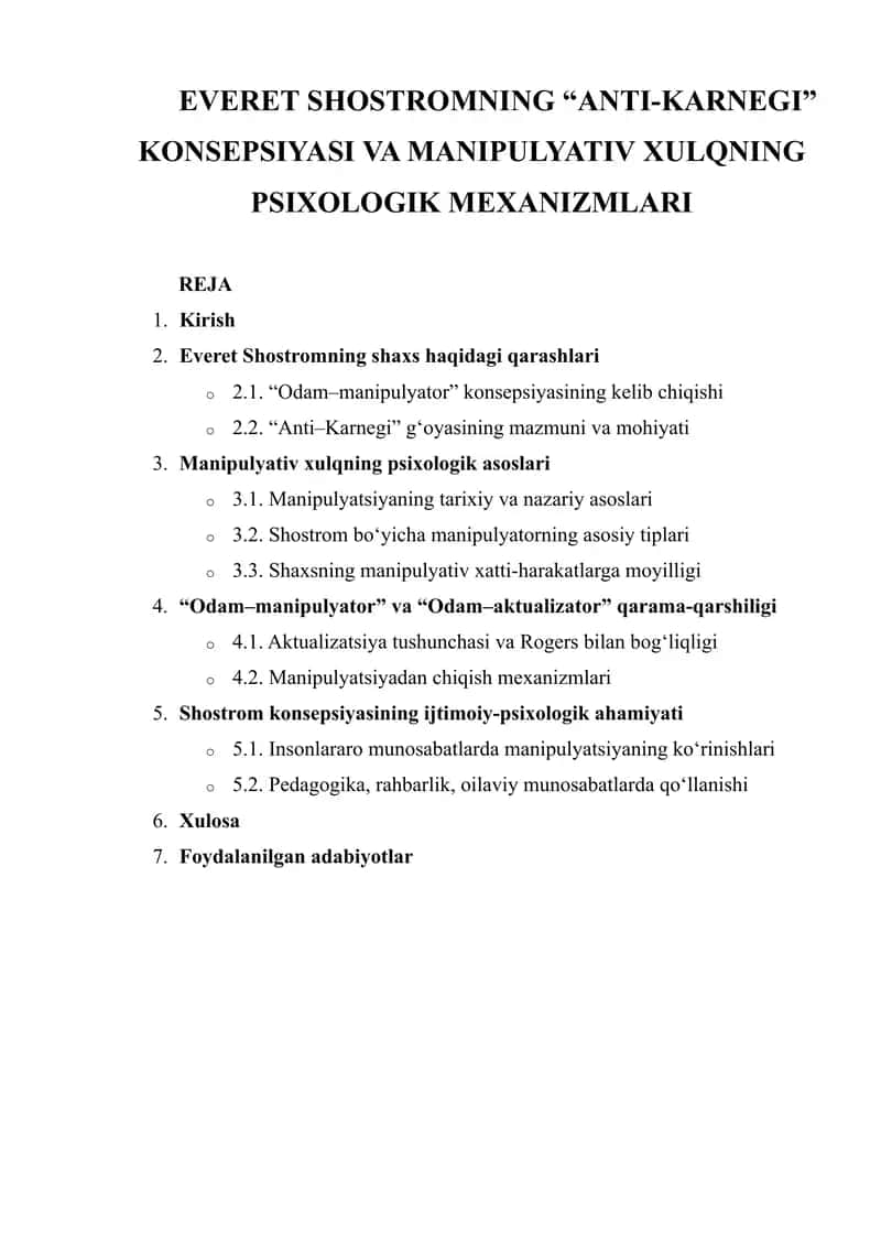Anti-Karnegi Konsepsiyasi va Manipulyativ Xulqning Psixologik Mexanizmlari