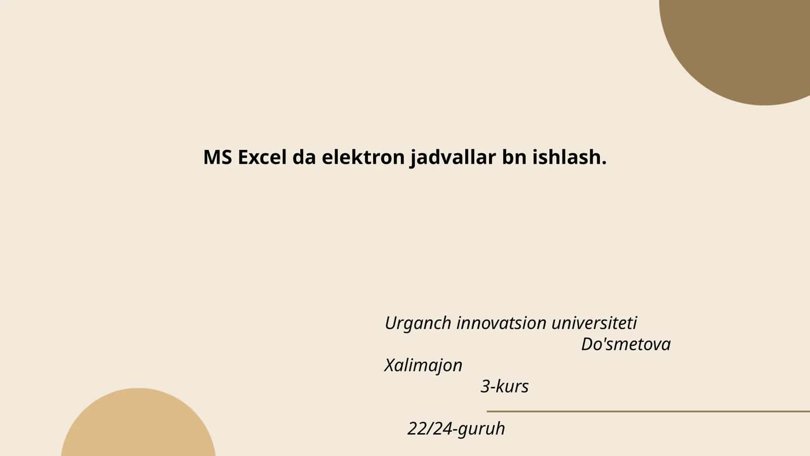 MS Excel da elektron jadvallar bn ishlash