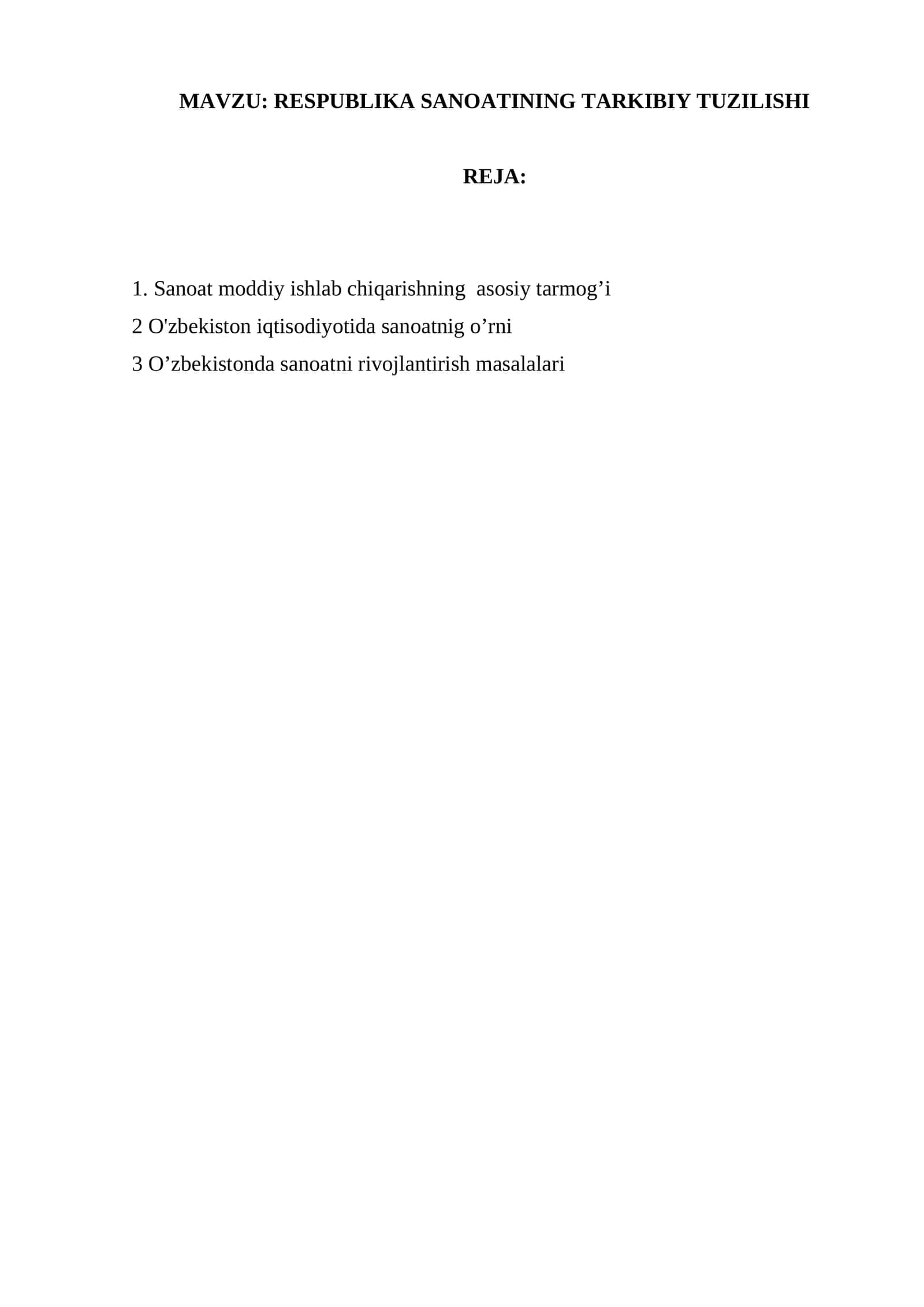 RESPUBLIKA SANOATINING TARKIBIY TUZILISHI