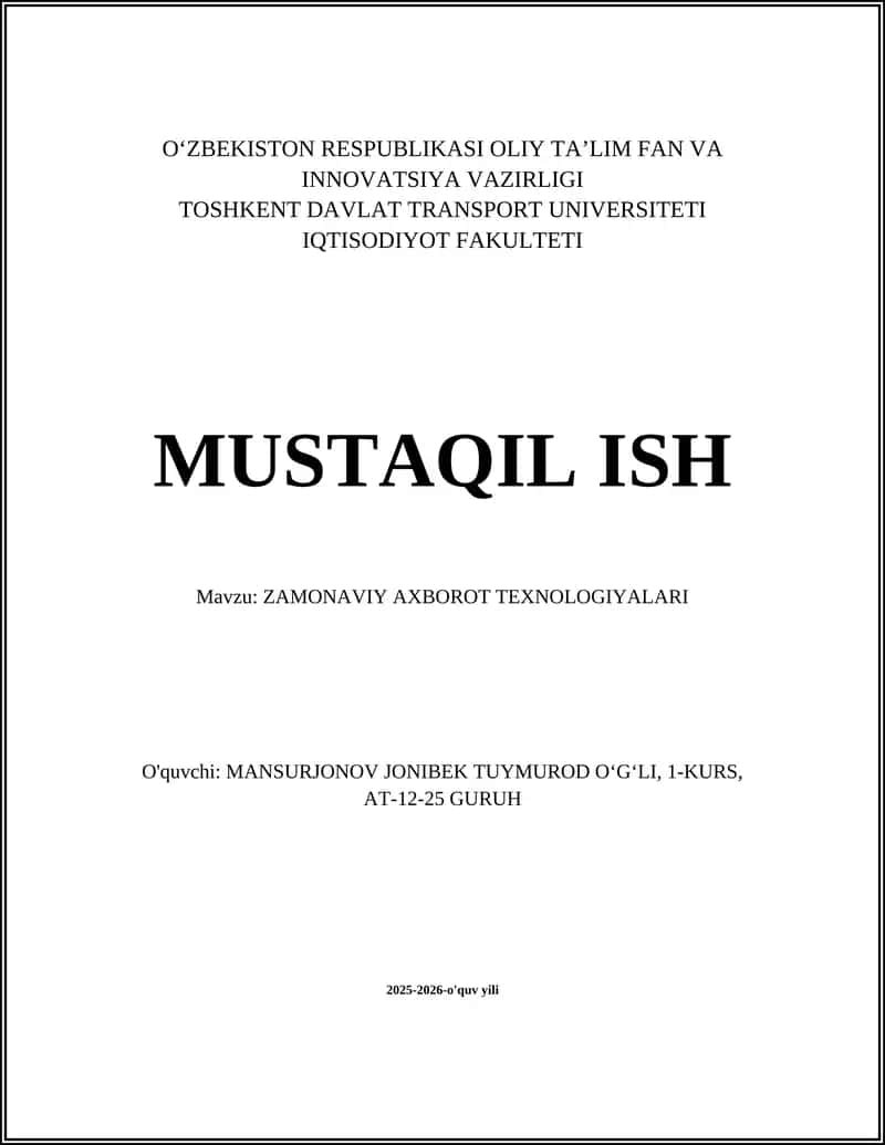 ZAMONAVIY AXBOROT TEXNOLOGIYALARI