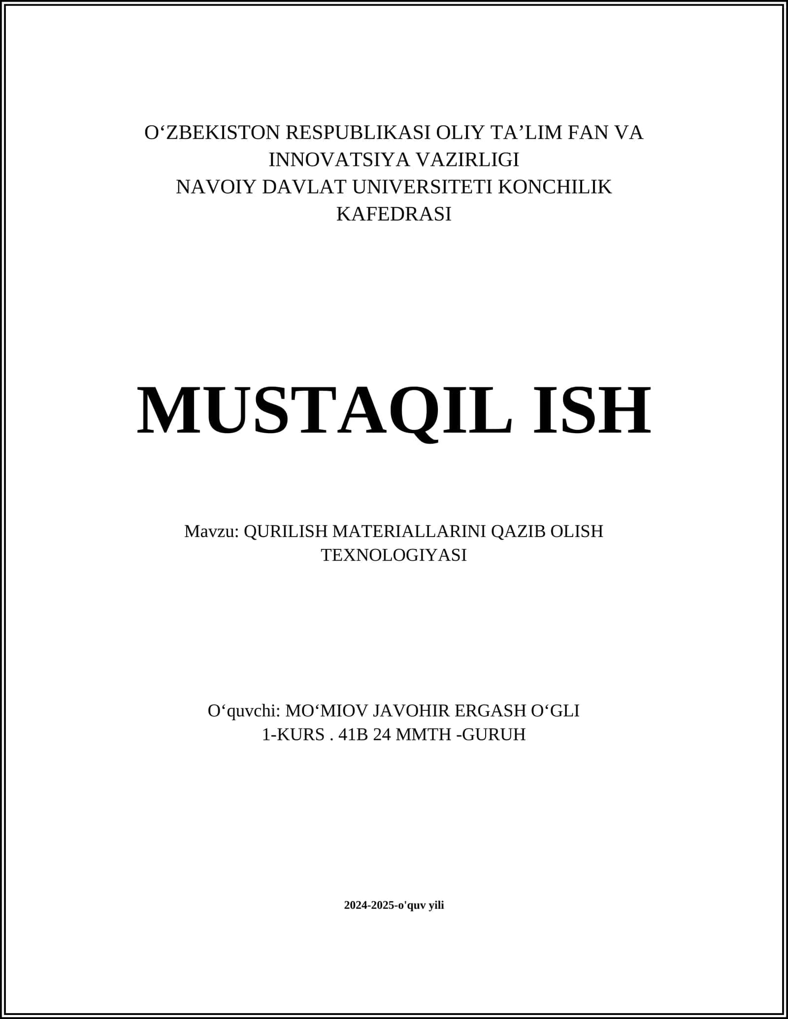 QURILISH MATERIALLARINI QAZIB OLISH TEXNOLOGIYASI
