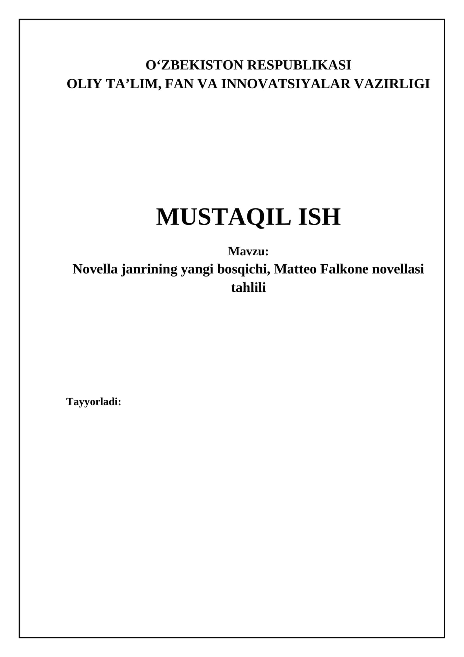 Novella janrining yangi bosqichi, Matteo Falkone novellasi tahlili