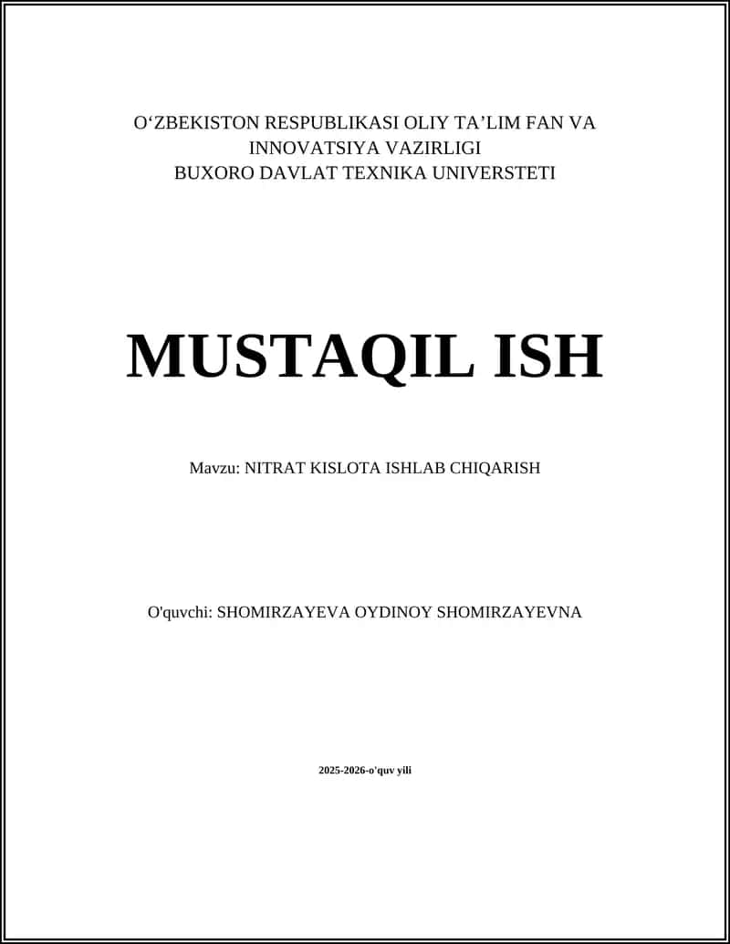 NITRAT KISLOTA ISHLAB CHIQARISH