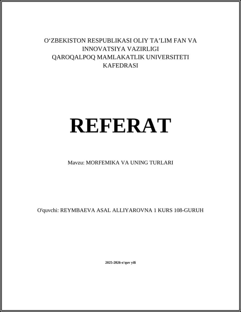 MORFEMIKA VA UNING TURLARI