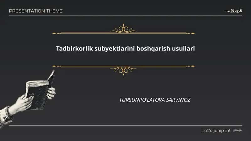 Tadbirkorlik subyektlarini boshqarish usullari