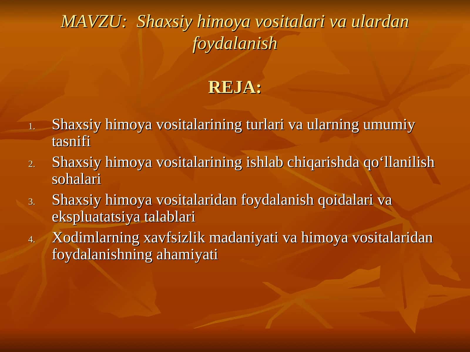 Shaxsiy himoya vositalari va ulardan foydalanish