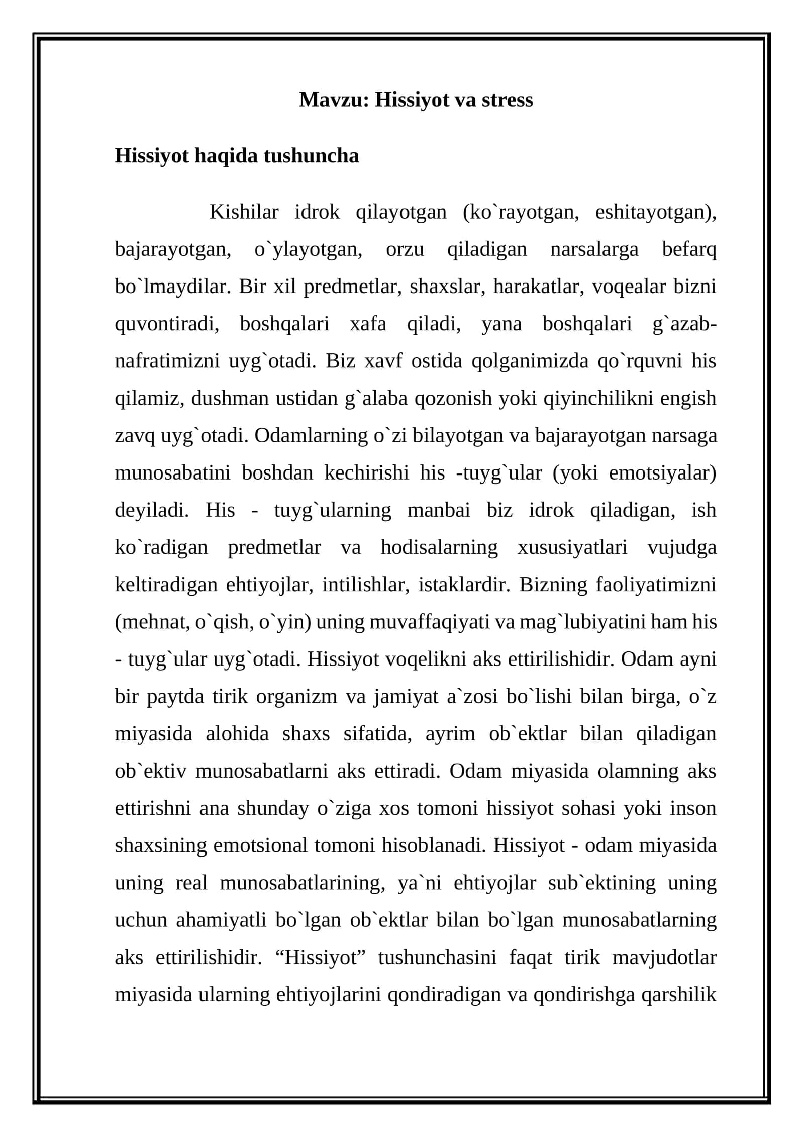 Hissiyot va stress