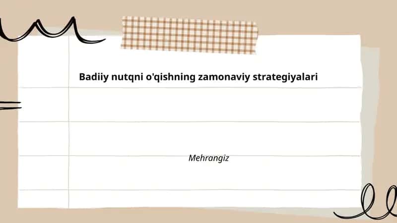 Badiiy nutqni o'qishning zamonaviy strategiyalari