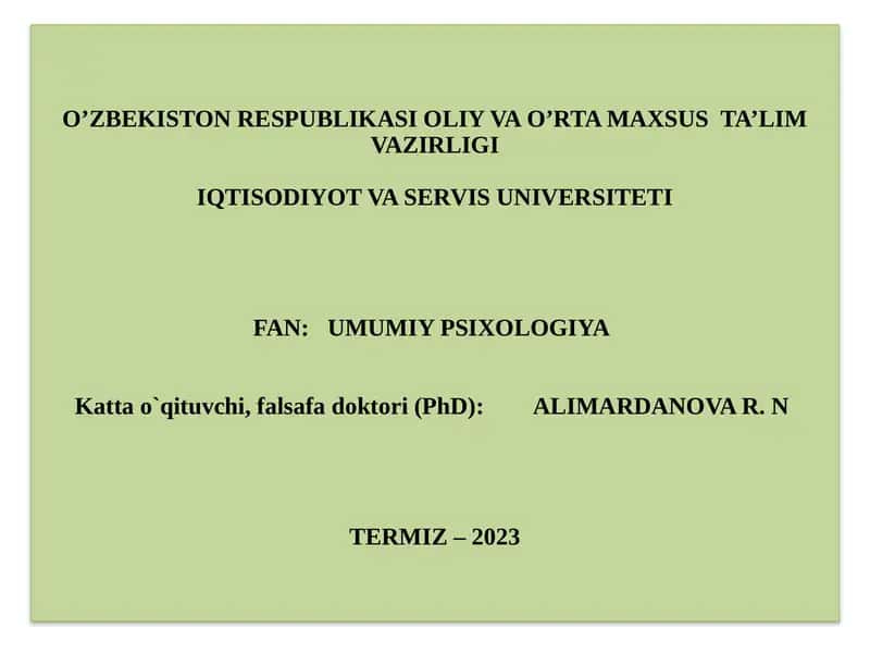 UMUMIY PSIXOLOGIYA FANIDAN TOPSHIRIQLARNI BAJARISH MEXANIZMLARI