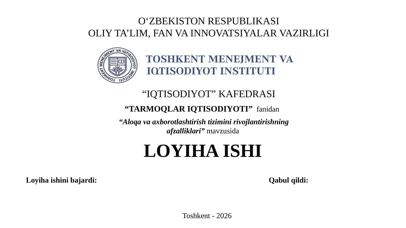 Kurs ishi_Aloqa va axborotlashtirish tizimini rivojlantirishning afzalliklari