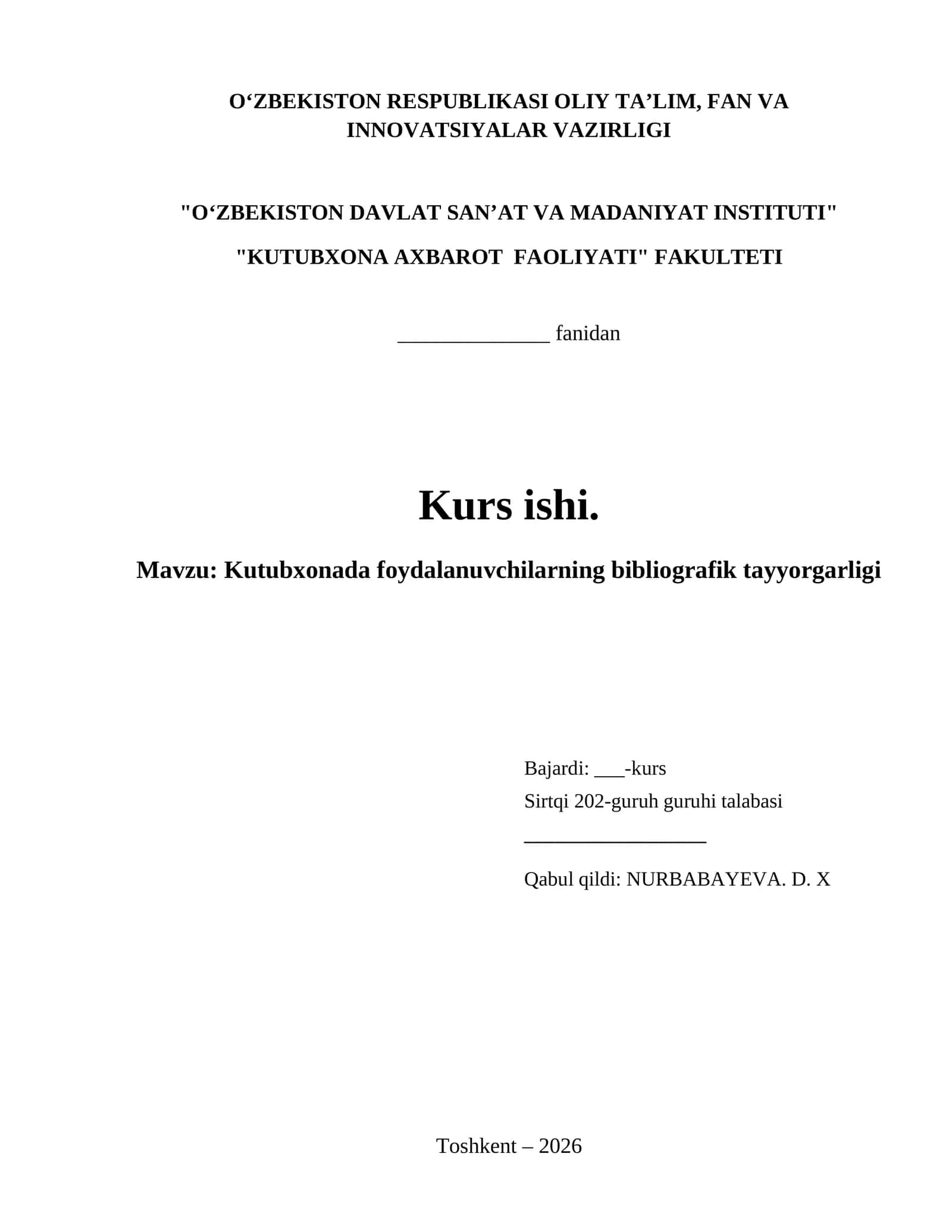 Kutubxonada foydalanuvchilarning bibliografik tayyorgarligi