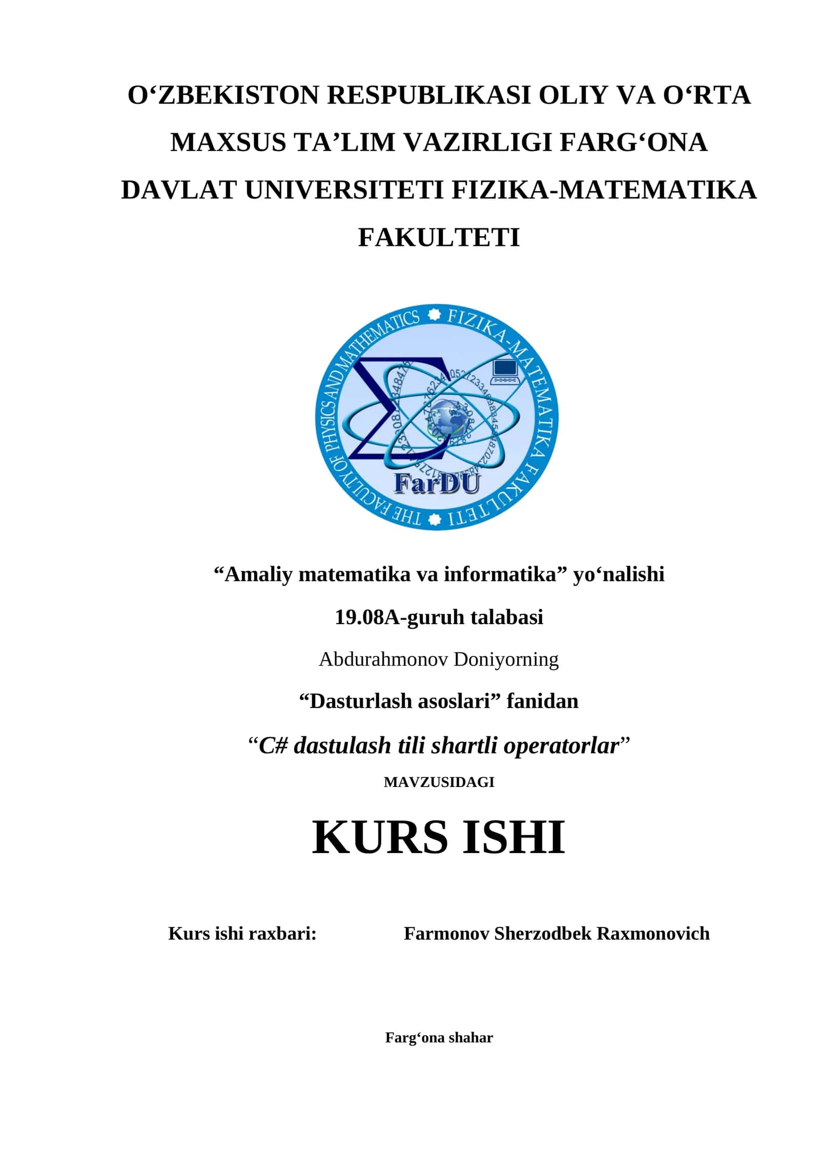 “C# dasturlash tili shartli operatorlar”