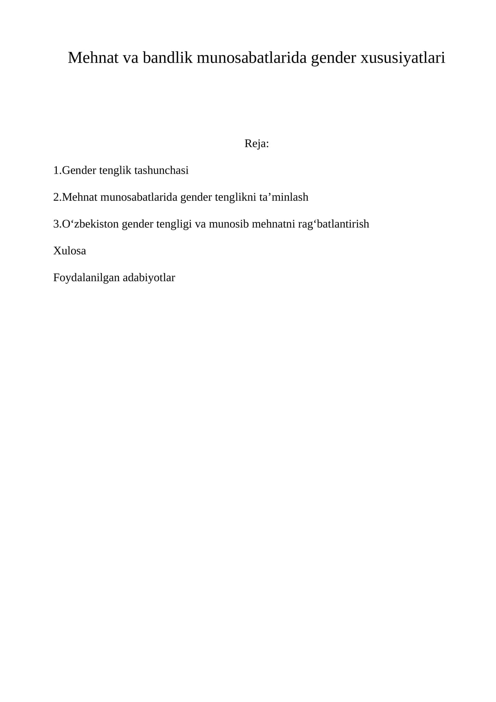 Gender tenglik tashunchasi