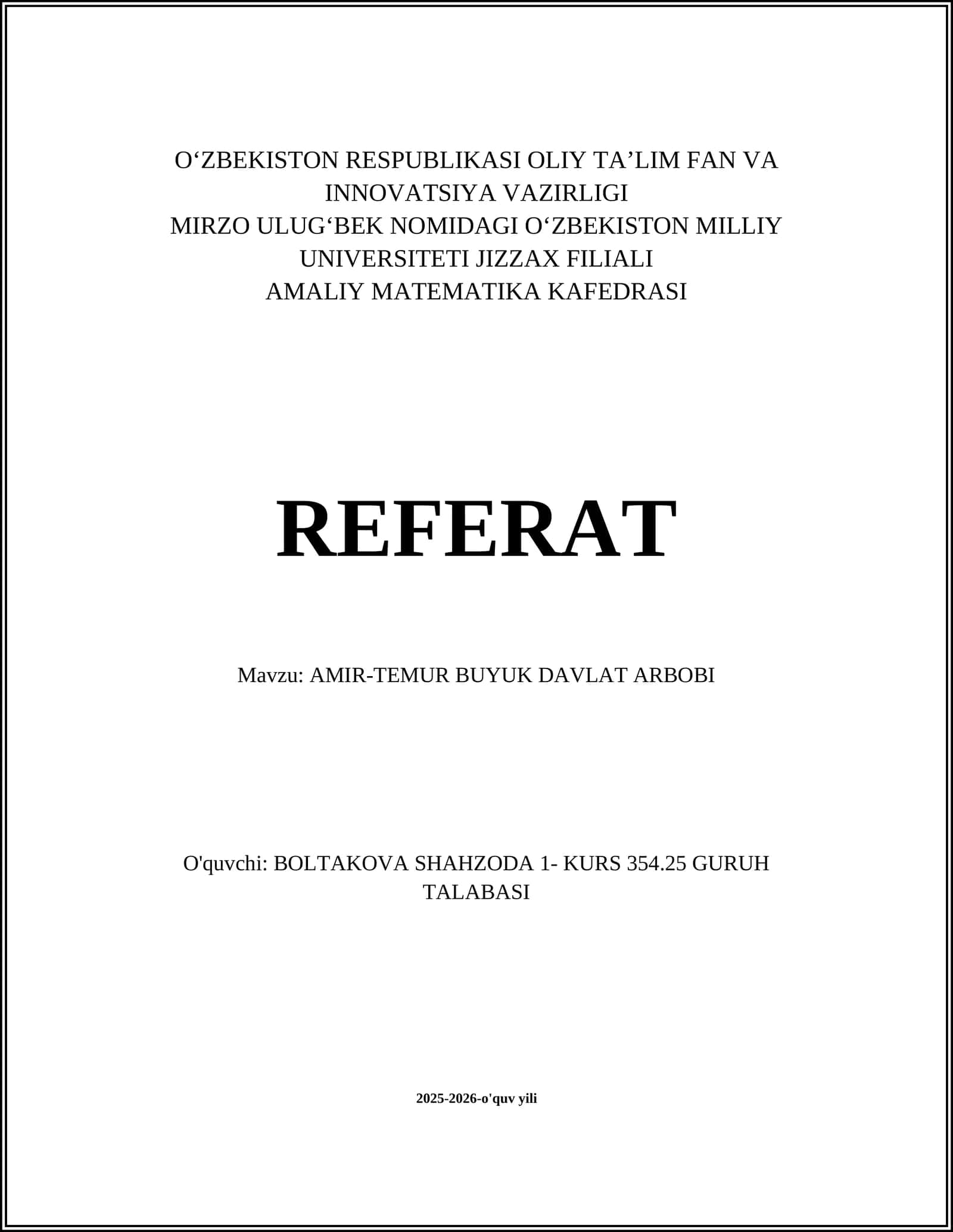 AMIR-TEMUR BUYUK DAVLAT ARBOBI