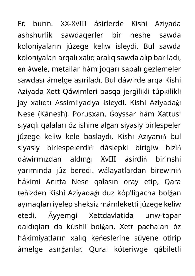 Er. burın. XX-XvIII ásirlerde Kishi Aziyada ashshurlik sawdagerler