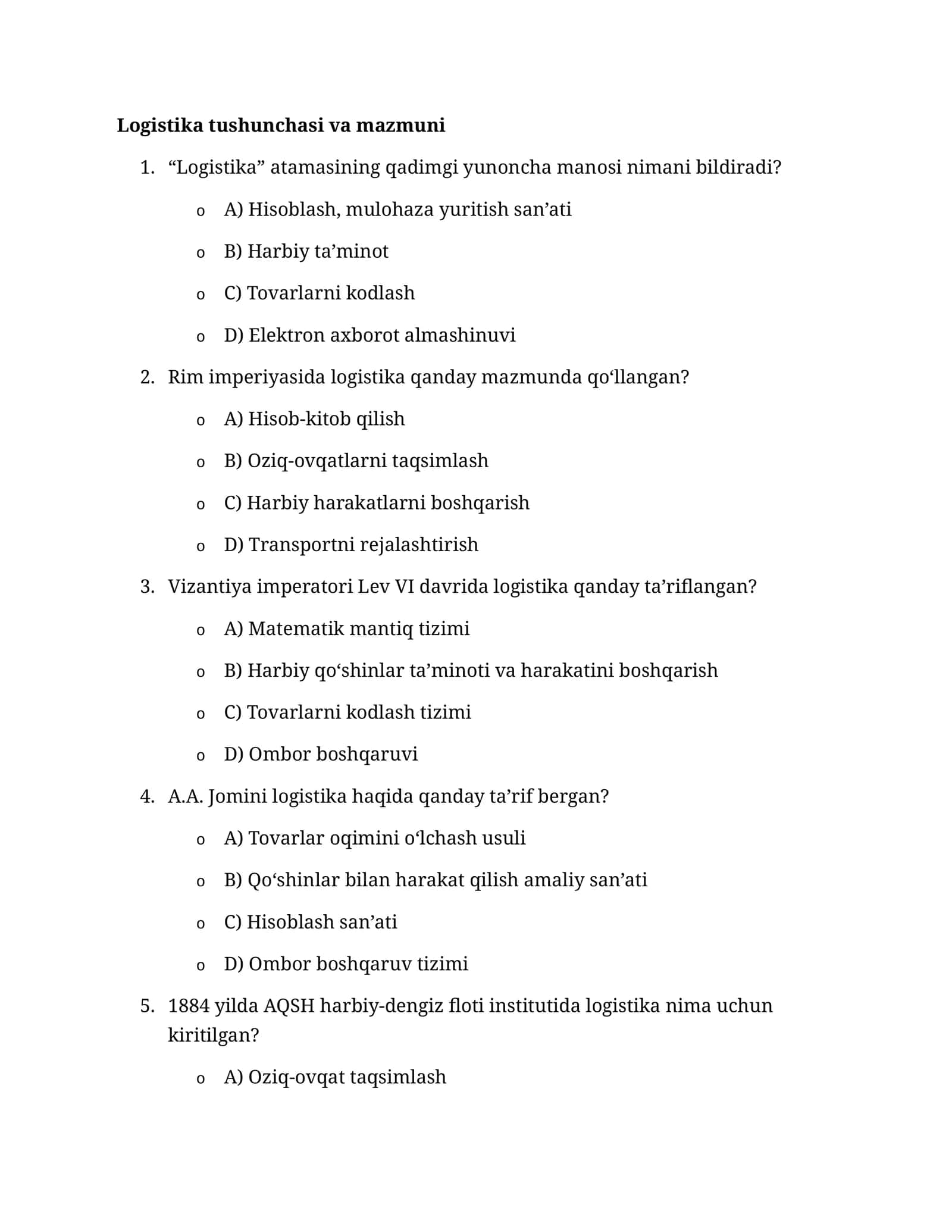 Logistika tushunchasi va mazmuni