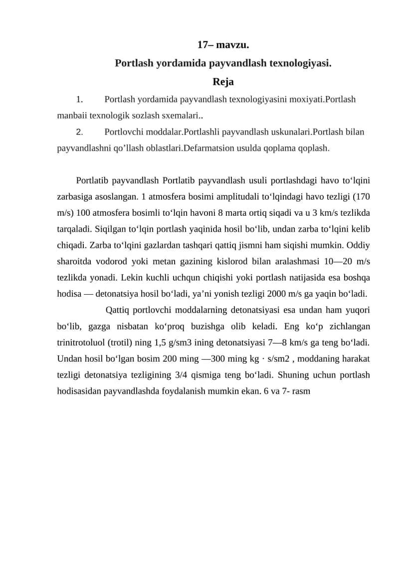 Portlash yordamida payvandlash texnologiyasi
