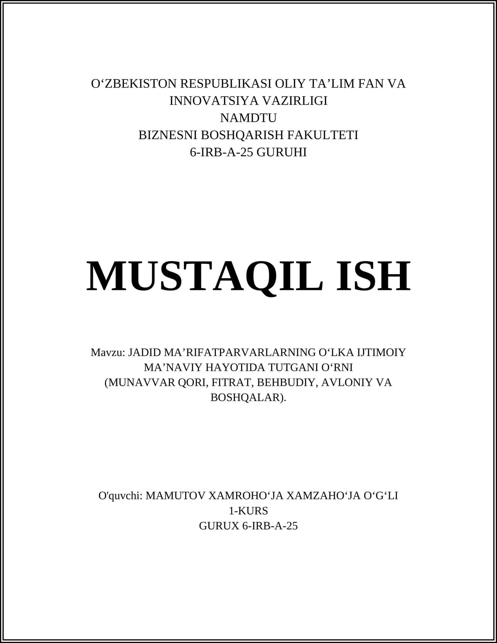 JADID MAʼRIFATPARVARLARNING OʻLKA IJTIMOIY MAʼNAVIY HAYOTIDA TUTGANI OʻRNI