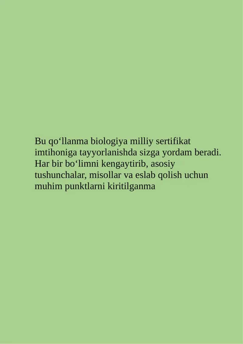 Biologiya milliy sertifikat imtihoniga tayyorlanish qo‘llanma