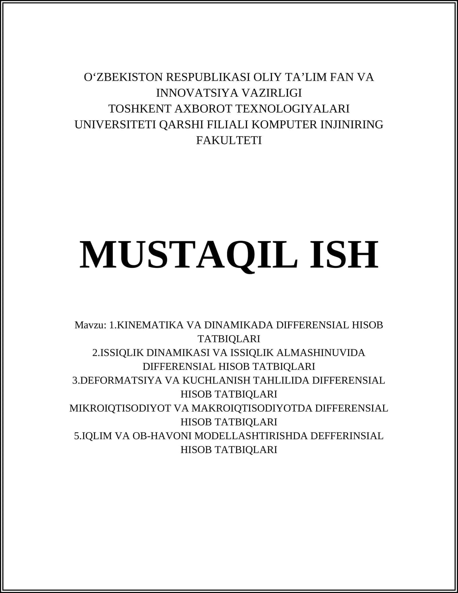 DIFFERENSIAL HISOB TATBIQLARI