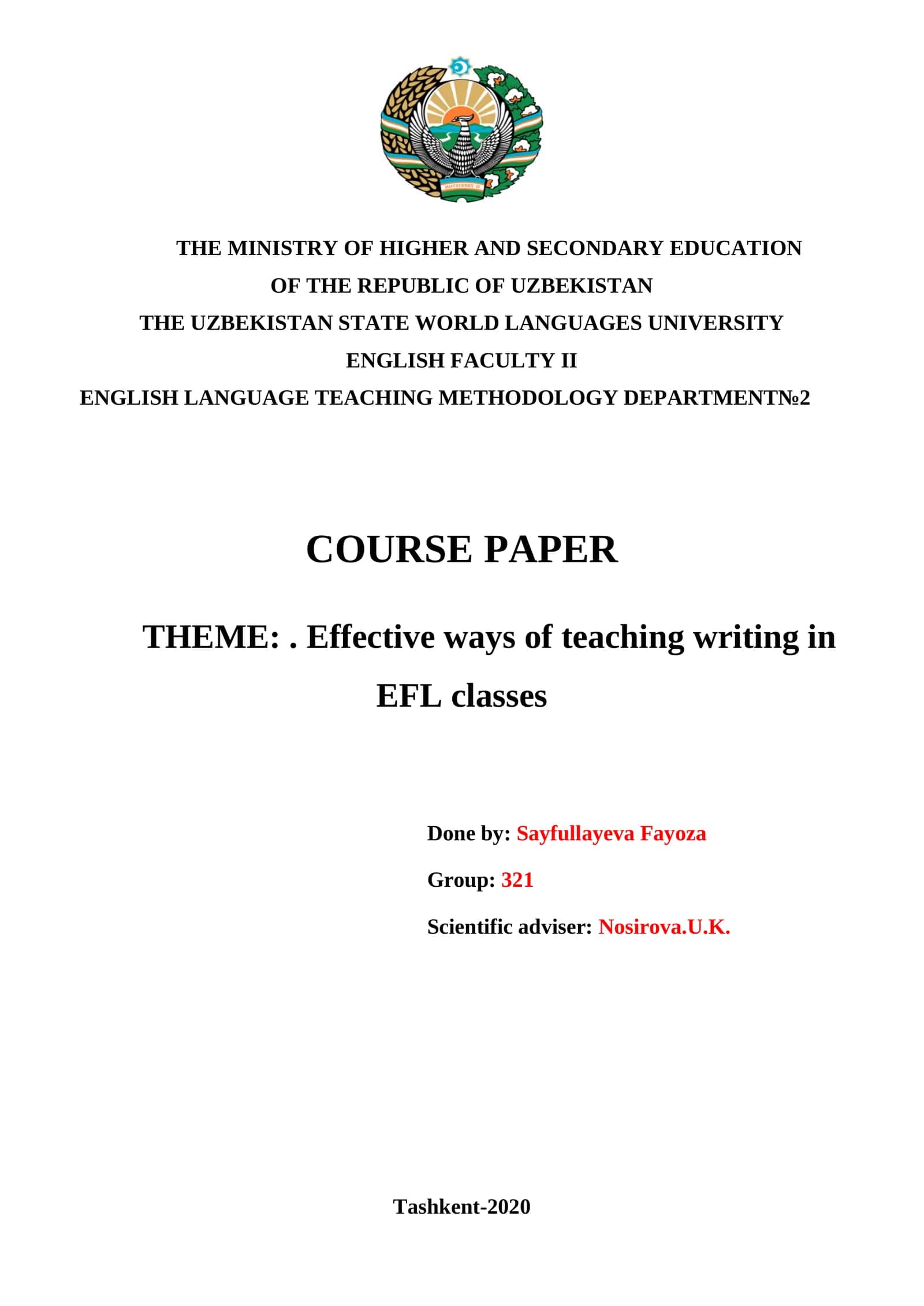 Effective ways of teaching writing in EFL classes