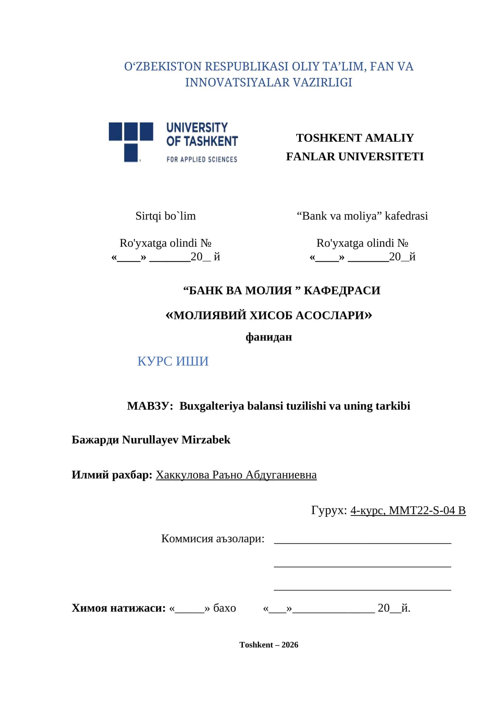 Buxgalteriya balansi tuzilishi va uning tarkibi