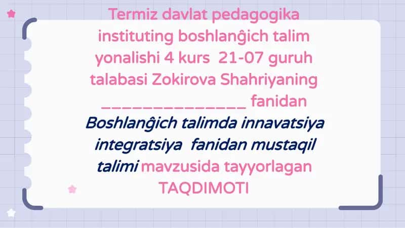 Boshlang'ich ta'limda innovatsiyalarga kirish