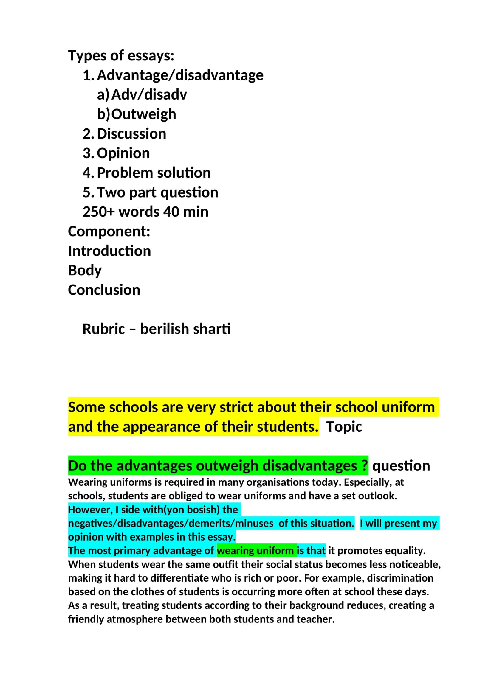 Types of essays: Advantage/disadvantage