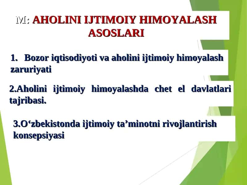 M:AHOLINI IJTIMOIY HIMOYALASH ASOSLARI