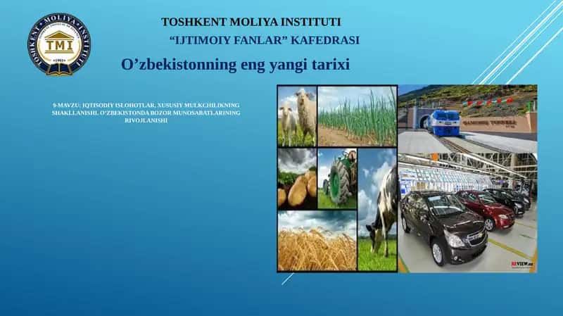 IQTISODIY ISLOHOTLAR, XUSUSIY MULKCHILIKNING SHAKLLANISHI. O‘ZBEKISTONDA BOZOR MUNOSABATLARINING RIVOJLANISHI