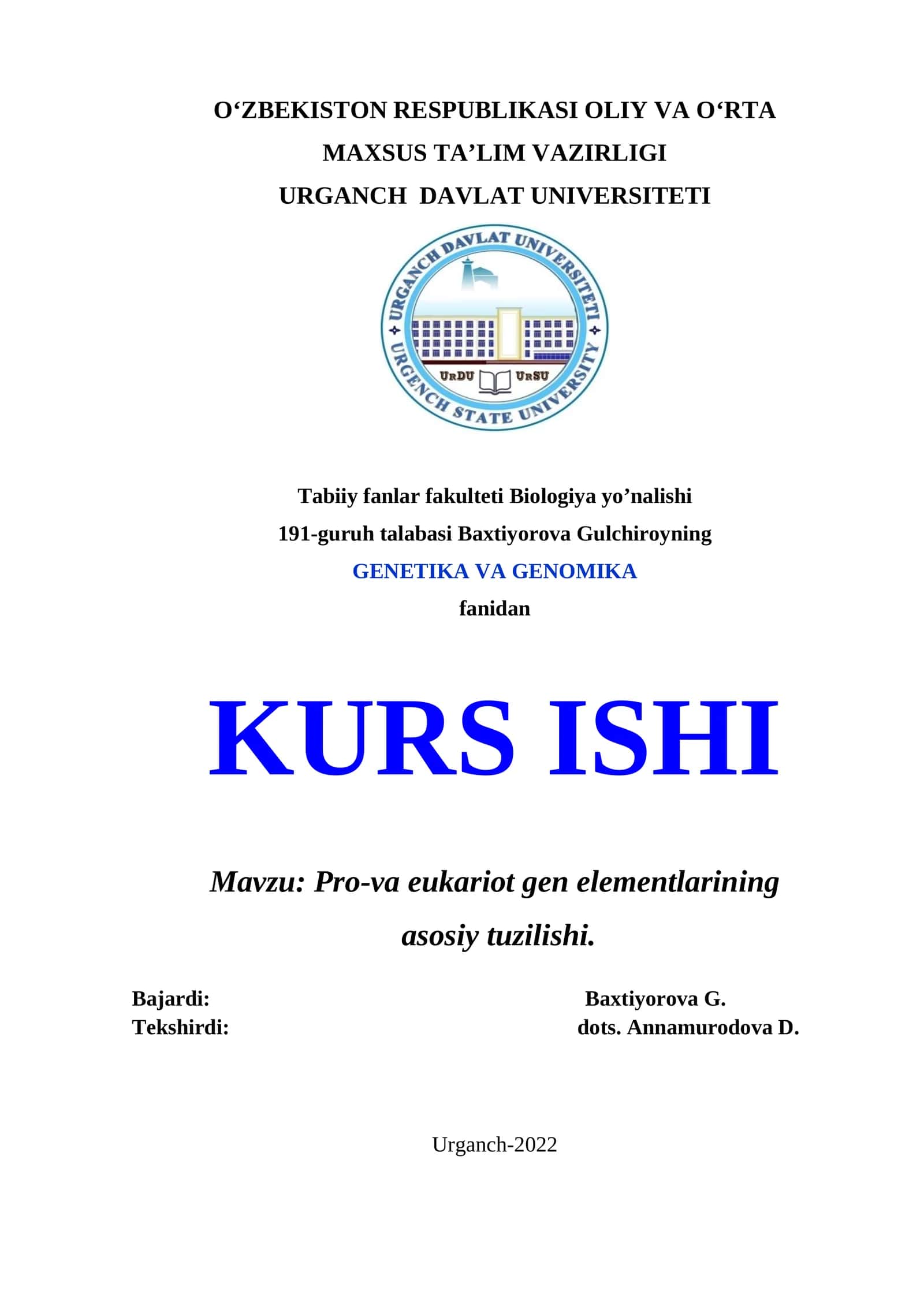 GENETIKA VA GENOMIKA KURS ISHI