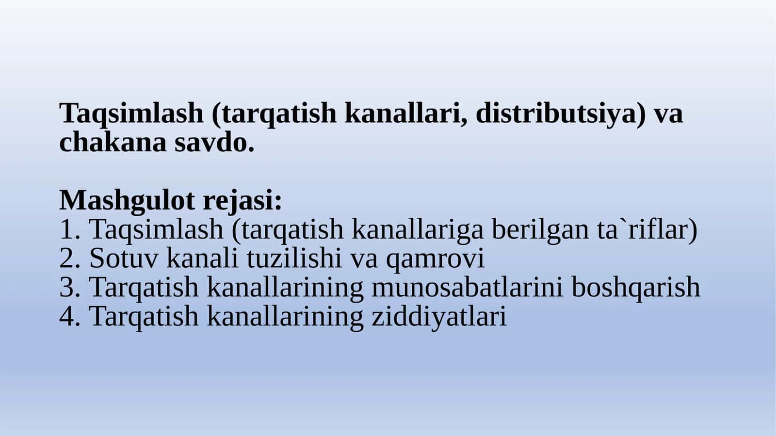 Taqsimlash va chakana savdo