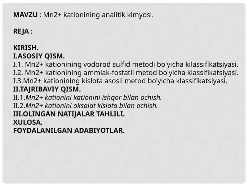 Mn2+kationining analitik kimyosi