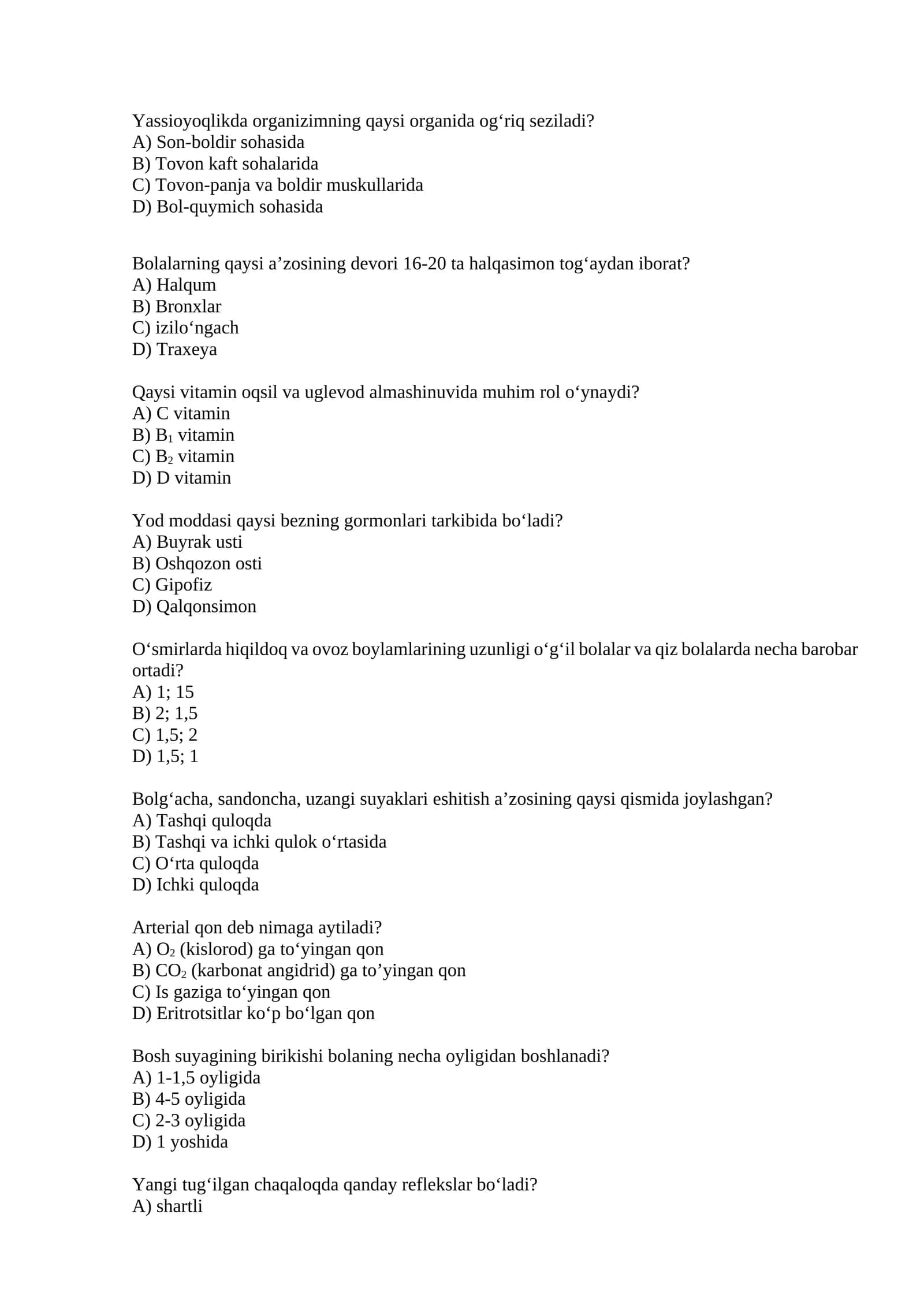 Biologiya test savollar