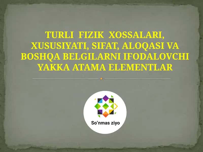 Turli fizik xossalari, xususiyati, sifat, aloqasi va boshqa belgilarni ifodalovchi yakka AE