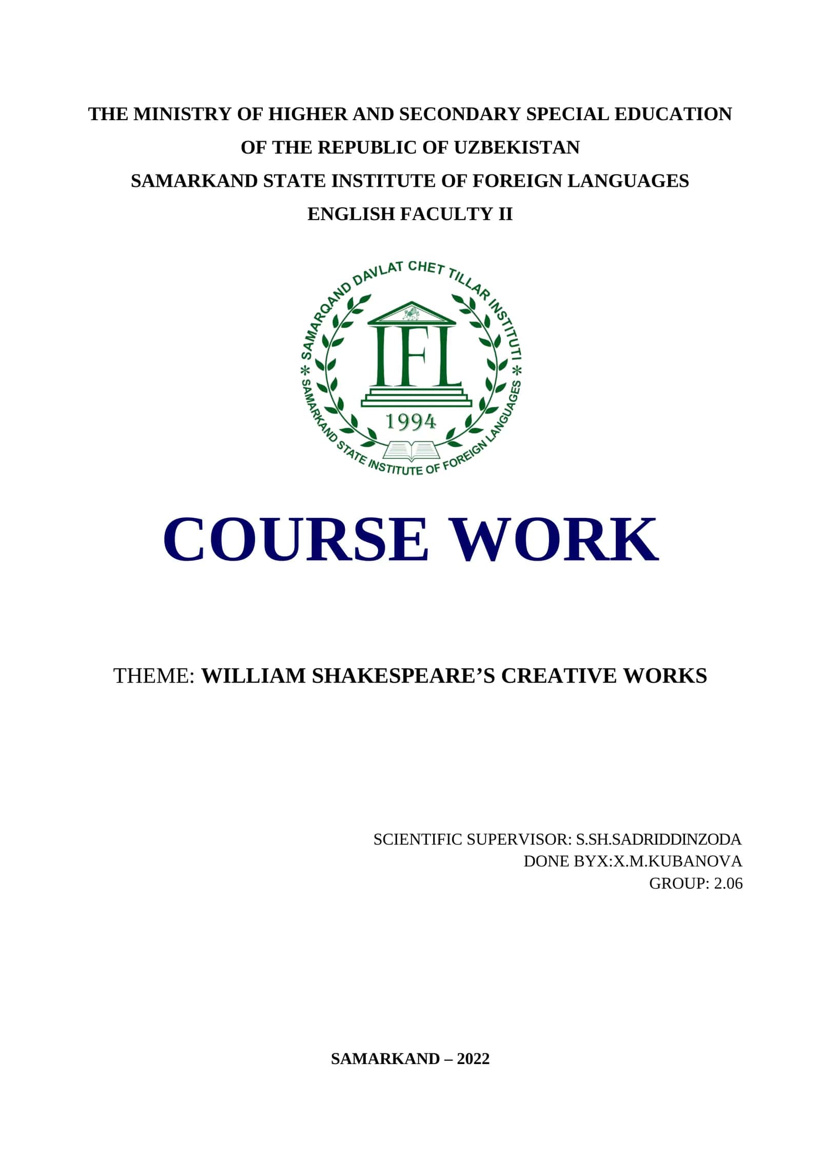 WILLIAM SHAKESPEARE’S CREATIVE WORKS