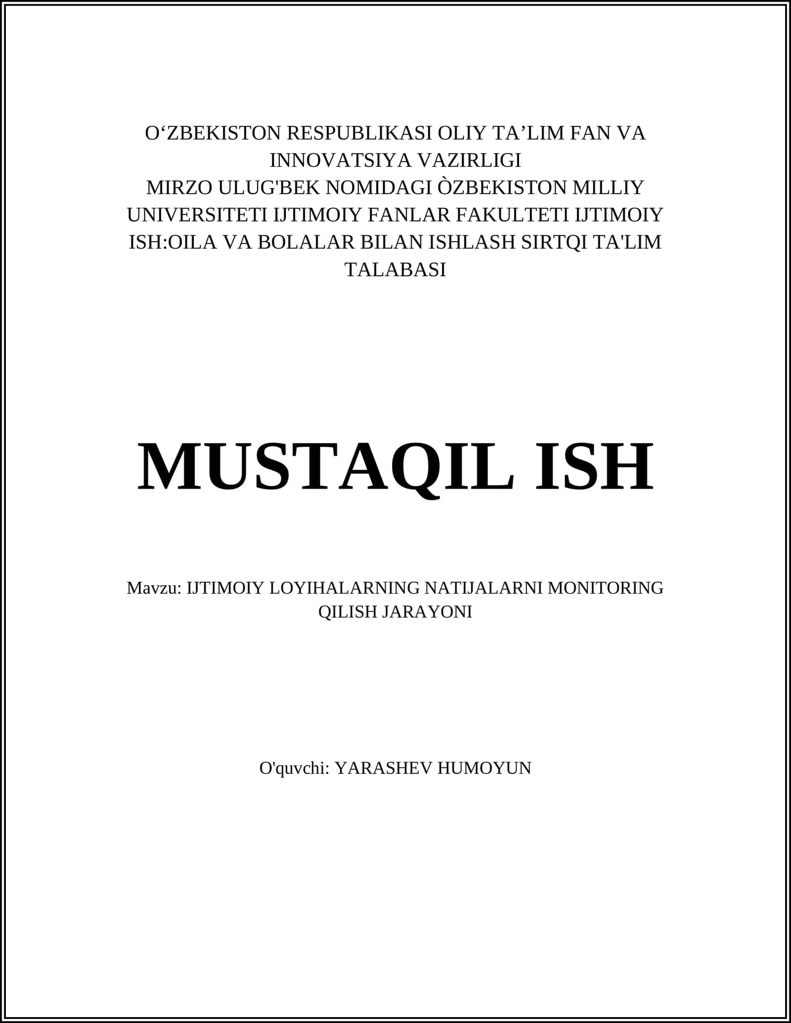 Ijtimoiy loyihalarning monitoring metodologiyalari