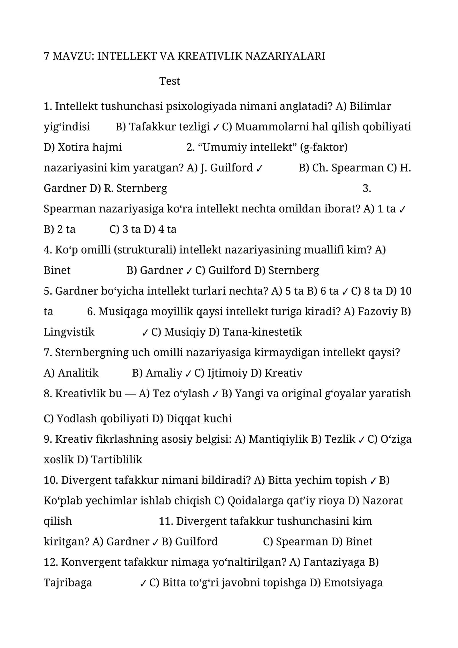 INTELLEKT VA KREATIVLIK NAZARIYALARI