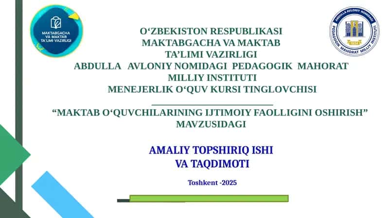 O‘zbekiston Respublikasi Prezidenti Sh.M. Mirziyoyev "Eng muhim vazifa - yoshavlodga puxta ta’lim berish, ularni ma’naviy tukinsonlare tibbiyalashdir" mavzusidagi